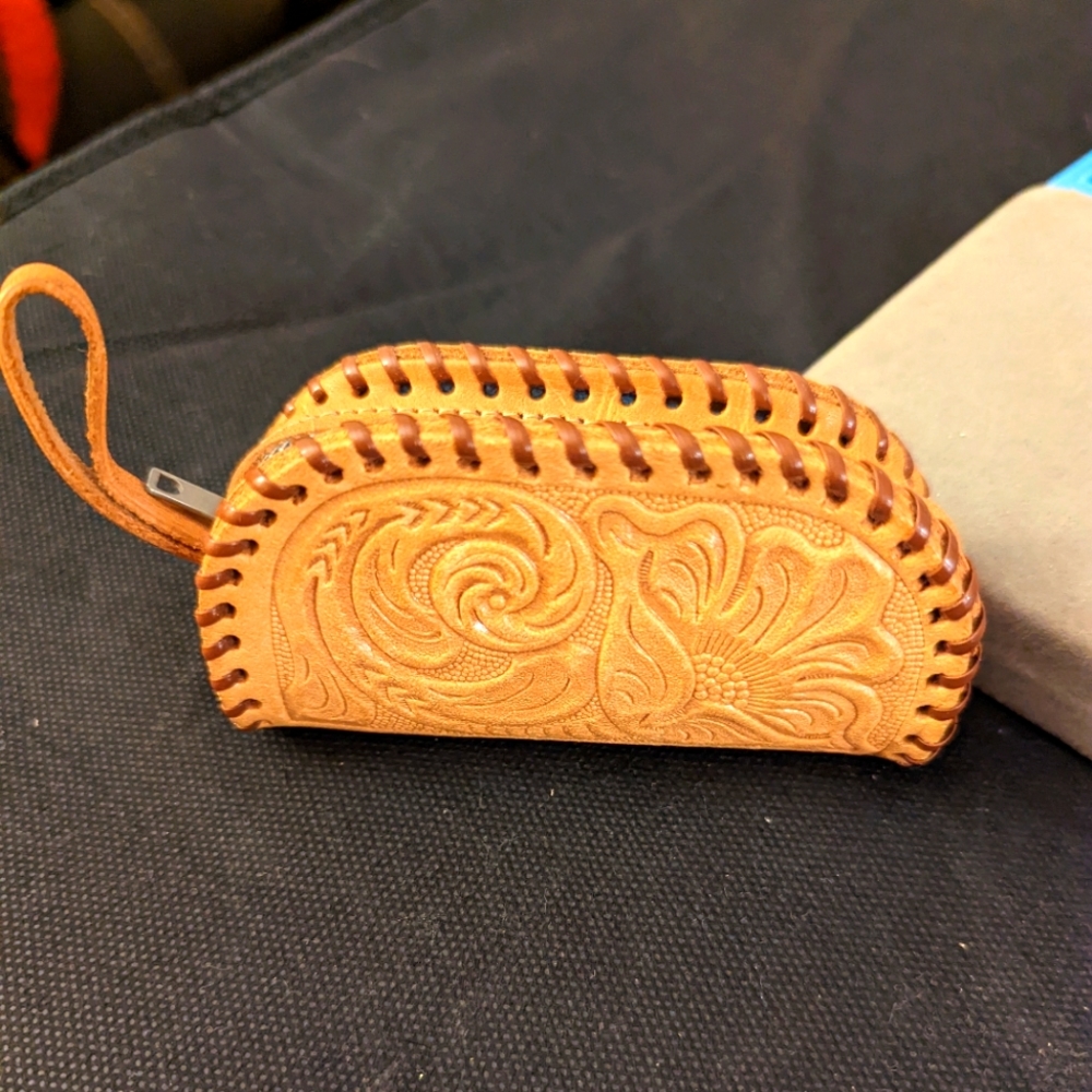 1940 Vintage hand tooled leather coin purse